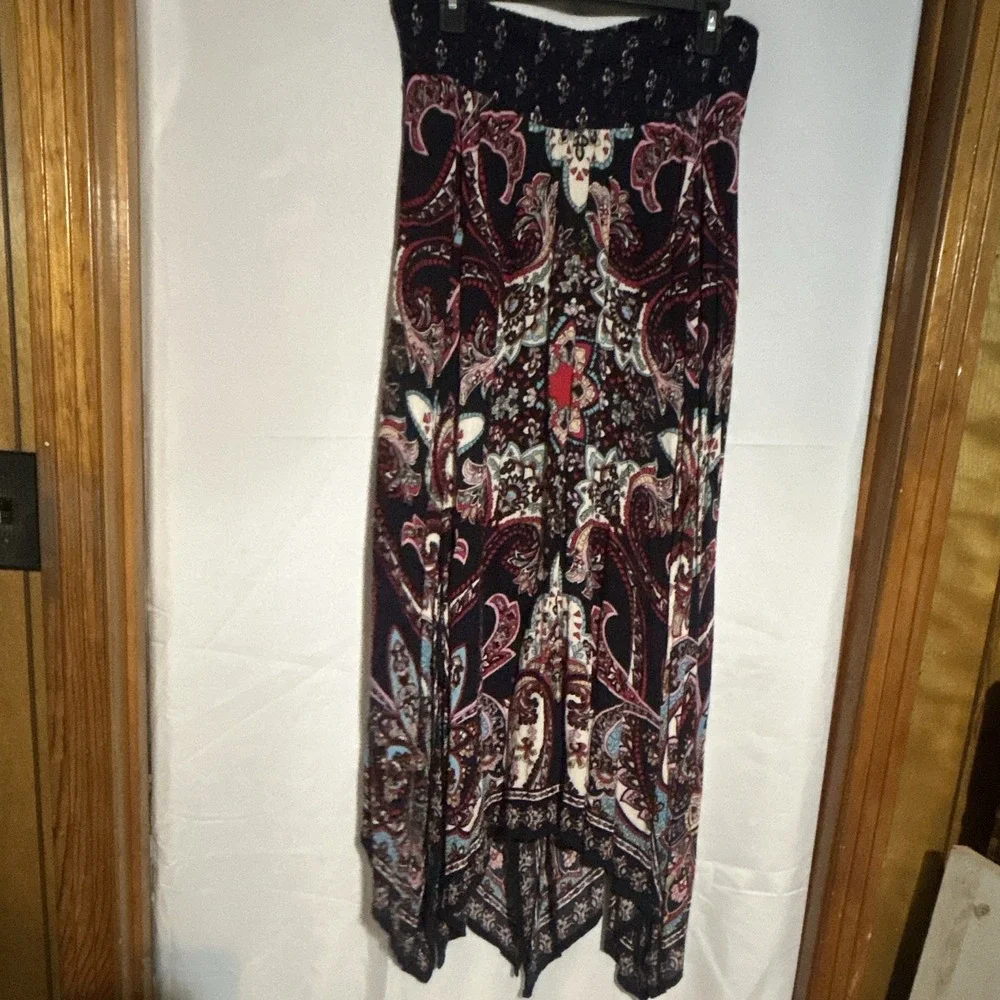 Bila Women's Multicolor Paisley Maxi Skirt Size M Elastic Waist Pull On Long